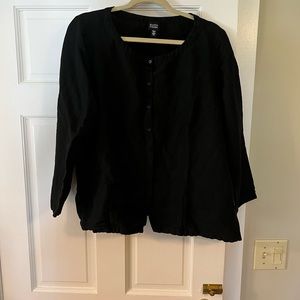 Eileen Fisher Vintage  Black Linen Viscose Button Down Cardigan Jacket~ XL